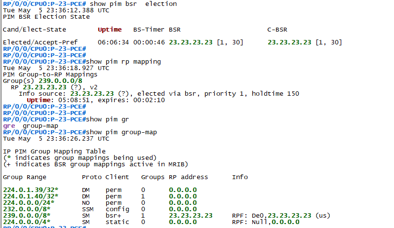 BSR and RP verification output