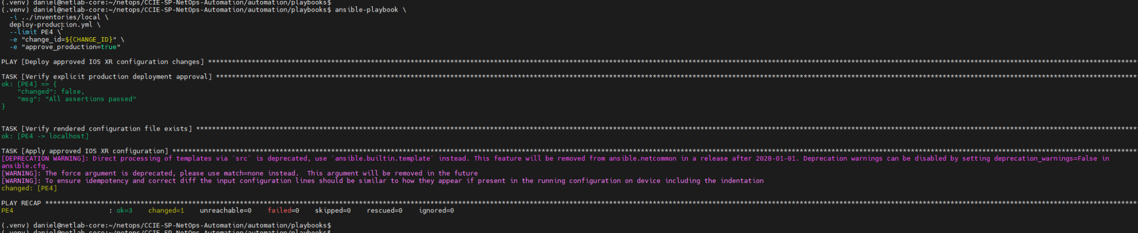 Successful Ansible deployment to PE4
