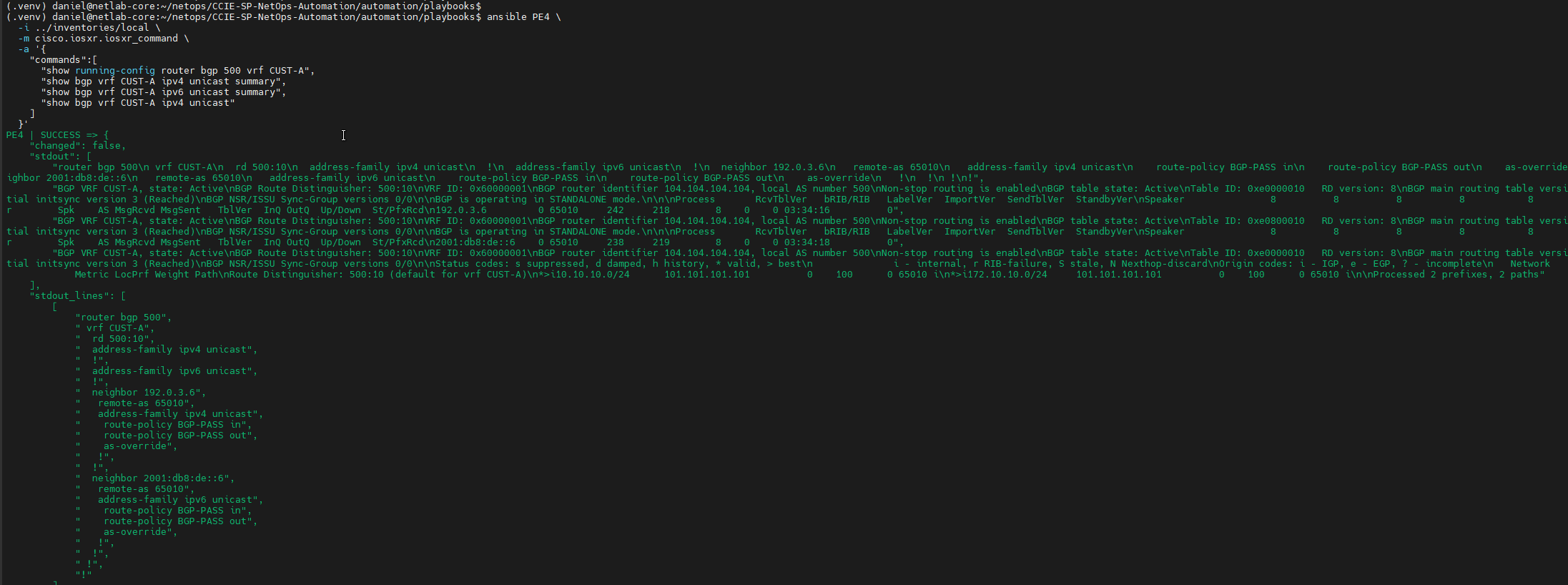 Running configuration validation on PE4